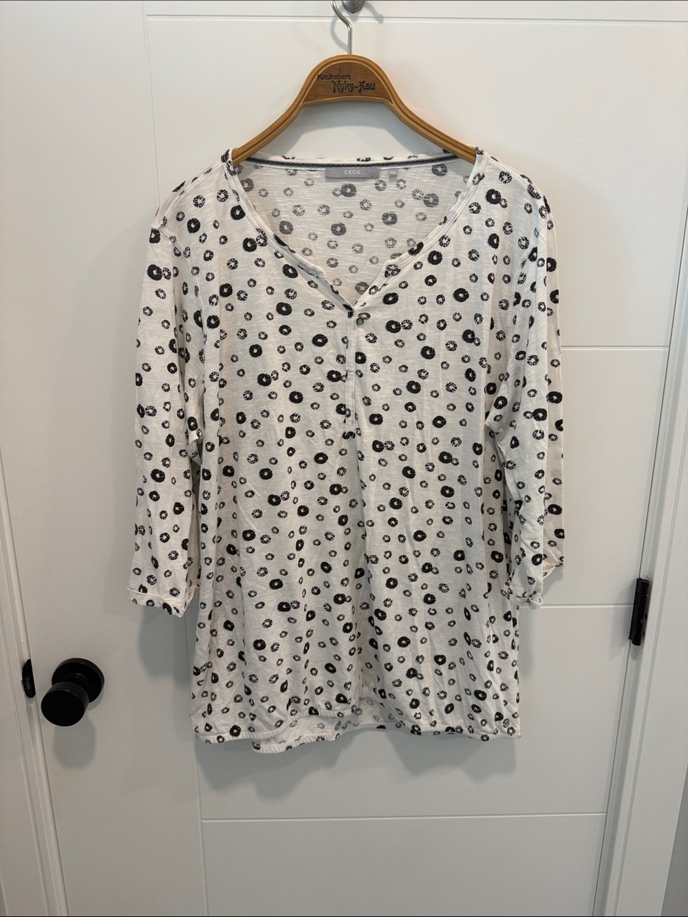 Cecil White V-Neck Tunic with Black Dot Print